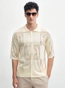 AKNOTIC Business Casual Men Casual Pointelle Knit Top For Summer