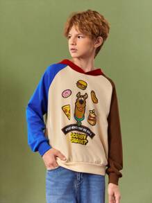 SCOOBY-DOO X SHEIN هودي كاجوال مطبوع للأولاد مع تدرج لونين، مناسب لفصلي الربيع والخريف