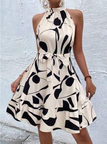 SHEIN Clasi Sleeveless Floral Print Halter Neckline Tie Design Women's Dress - Multicolor - View 1