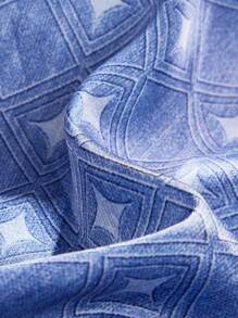 AKNOTIC Business Casual Quần short nam dệt kiểu lụa in họa tiết dáng rộng dây rút eo thẳng, dài đến đầu gối, thích hợp cho mùa hè - Màu xanh nhạt - Xem 3