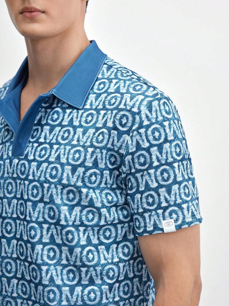 Men's Knitted Pattern Printed Slim Fit Casual Short Sleeve Polo Shirt, Suitable For Daily Wear In Summer