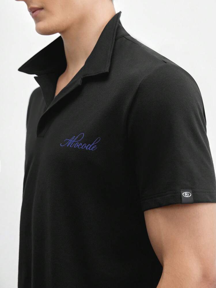 Men's Knitted Pattern Printed Combining Casual Short Sleeve Polo Shirt, Cotton