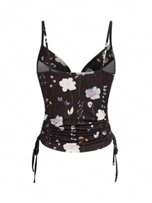 Chiquease 女士夏威夷風格休閒/日常/海灘假期花卉印花背心上衣 - 黑色 - 查看 2