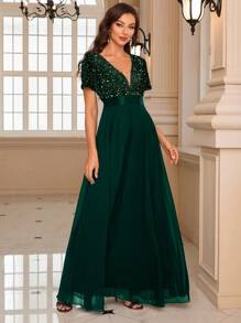 UNITHORSE 亮片拼接礼服优雅舞会婚礼宾客礼服，适合毕业礼服、新娘礼服、生日女士服装、派对礼服、晚礼服