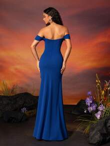 VIPGIRL 女士藍色無肩帶高貴儀態伴娘禮服 - 藍色 - 查看 2