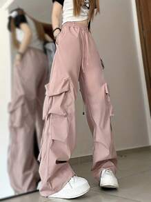 Solid Flap Pocket Cargo Pants