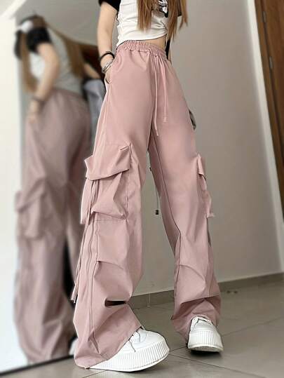 實心口袋貨物褲