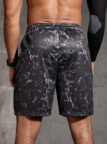 Manfinity Sport PWRUP Boyfriend Style Men Allover Print Drawstring Waist Sports Shorts - Black - View 2