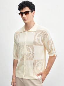 AKNOTIC Business Casual Men Casual Pointelle Knit Top For Summer