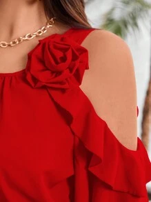 Vionelle Blusa con hombro descubierto y volantes para el verano, ropa de Año Nuevo tallas grandes - Rojo - Ver 7