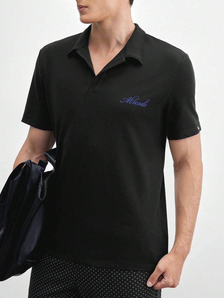 Men's Knitted Pattern Printed Combining Casual Short Sleeve Polo Shirt, Cotton