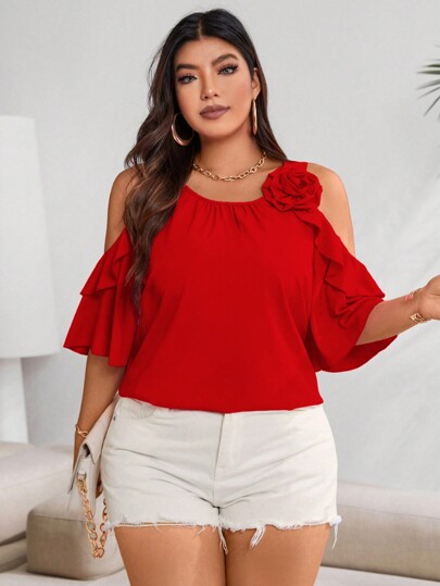 Rometta Blusa con hombro descubierto y volantes para el verano, ropa de Año Nuevo tallas grandes