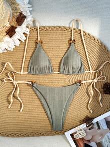 SHEIN Swim 夏季海灘環連三角形綁帶比基尼