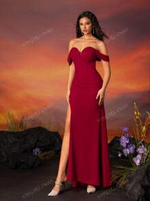 Burgundy Strapless Slit Elegant Bridesmaid Dress For Women