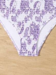 Teen Girl Summer Beach Floral Printed Halter Neck Bikini Set With Random Print - Multicolor - View 5