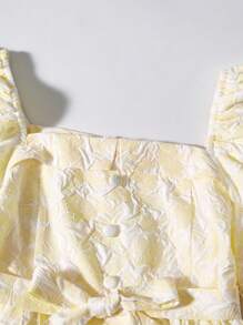 SHEIN Tween Girls Elegant Yellow Floral Dress With Chest Fold And Button Embellishment - Yellow - View 6