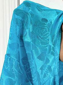 SHEIN Unity 花朵提花切割短款上衣 - 水鴨藍 - 查看 6