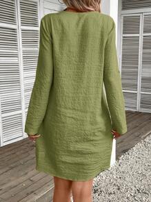 EMERY ROSE Solid Roll Up Sleeve Tunic Dress For Summer - Mint Green - View 2