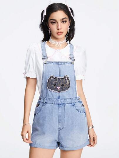 Kawaii Mono y overol vaquero casual de verano para mujer para uso diario