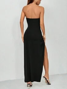 SHEIN PETITE Vestido elástico con corte, frontal retorcido y abertura alta en el muslo - Negro - Ver 3