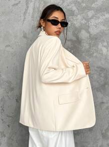 SHEIN EZwear Spring Summer All-Match Black Loose Fit High-End Suit Jacket, Versatile - Black - View 2