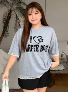 Dazy Petite Plus 夏日Plus字母圖形下肩T恤 - 灰色 - 查看 7