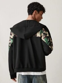 Manfinity VCAY Men's Fashion Casual Loose Hooded Sweatshirt, Through The Back Camouflage Patchwork Design, Fashion, Suitable For Daily And Back To School Wear And Young People., For Fall Winter