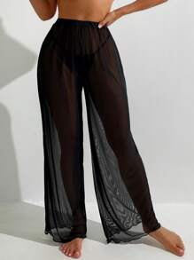 Swim Basics Pantaloni de acoperire din plasă transparentă solidă de vară