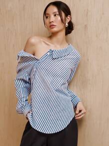 MONSE JADE BREYON Blusa de algodón con botones y estampado de rayas, de estilo casual elegante para vacaciones, vacaciones, primavera, playa, festivales, ajuste Ibiza, oficina