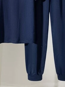 SHEIN 2入組少年男孩鬆身休閒英文字印花T恤和針織口袋長褲套裝，簡約百搭日常穿搭 - 藍色 - 查看 7