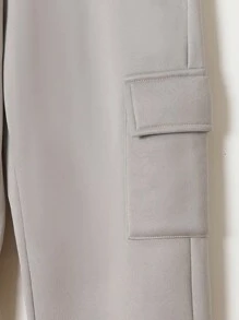 SHEIN 青少年男孩字母图案翻盖口袋侧抽绳腰部运动裤