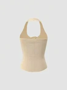 Flirla Lace Up Front Halter Knit Top For Summer