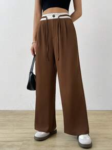 Mulvari Quần tây có túi xéo băng tương phản - màu nâu - Xem 3