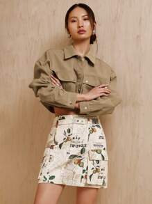 MONSE Designer High-Waist Belted Printed Skirt, For Summer, 100% Cotton, Holiday, Party, Vacation, Beach, Festival, Ibiza Fits