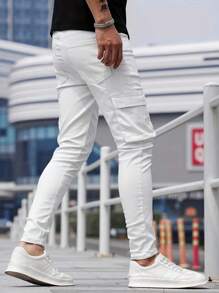 Manfinity Homme Quần lót nam có túi bên hông cotton trơn toàn màu trắng đi chơi - trắng - Xem 6