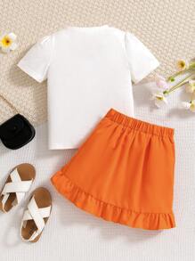 SHEIN Bộ đồ hai mảnh mùa hè cô gái trẻ giản dị thoải mái ngọt ngào và xinh đẹp - trái cam - Xem 2