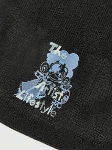 GAWX Artist Women's Cartoon Printed Knit Hat For Daily Wear, Holiday, Winter, Vacation - Black - View 2