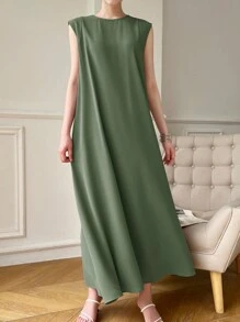 Heiryn Áo dài lưng lỗ khóa chắc chắn cho mùa hè - Màu xanh Ô liu - Xem 4
