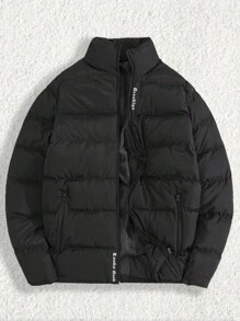 SHEIN Cottnline Men Letter Printed Regular Puffer Coat - Black - View 1