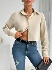 EURMUSE Cămașă ocazională de zi cu zi cu mânecă lungă de damă, primăvară/vară - Bej - Vizualizare 3