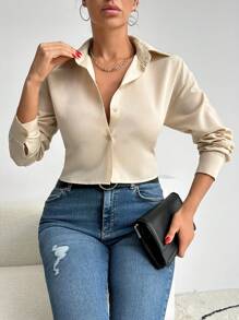 EURMUSE Cămașă ocazională de zi cu zi cu mânecă lungă de damă, primăvară/vară - Bej - Vizualizare 6