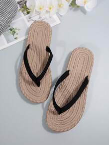 Sandales plates pour femmes en matériau textile d'été à la mode, semelle souple antidérapante, flip-flops de plage