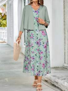 EMERY ROSE Teacher Clothes Spring Floral Dress Two-Piece Set For Women
