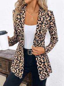 SHEIN Clasi Áo khoác blazer hở mặt trước in họa tiết da báo - Nhiều màu - Xem 3