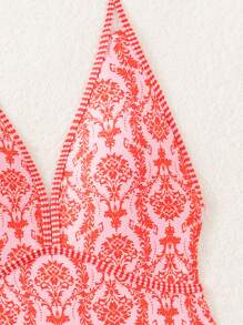 Swim Vcay Vintage Style Women's Printed Halter Halter One Piece Swimsuit (Random Print) Summer - Multicolor - View 5