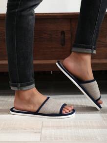 Fall/Winter Seasonal Linen Slippers For Men, Summer Home Anti-Slip Linen Fabric Silent Indoor Slippers, Sweat-Absorbent - Navy Blue - View 2