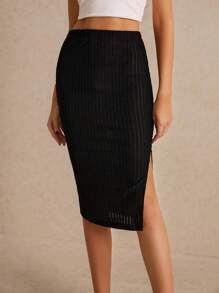 Poéselle Solid Split Thigh Skirt