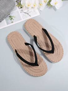 Sandales plates pour femmes en matériau textile d'été à la mode, semelle souple antidérapante, flip-flops de plage