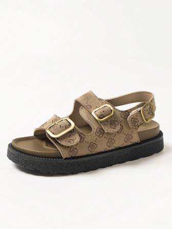 Snygga kilklackar för damer med metallspänne, sandaler med tjocka botten