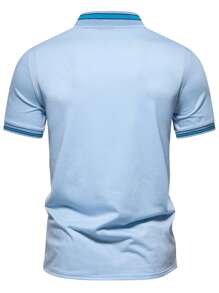 Manfinity Mode Men Contrast Trim Quarter Zip Polo Shirt - Baby Blue - View 2